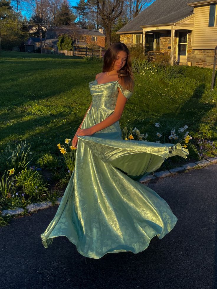 Grünes, elegantes, langes Satin-Abschlussballkleid, Abendkleid, Partykleid gh4906