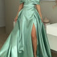 girlhomeshops-Grünes elegantes langes Satin-Ballkleid gh5957