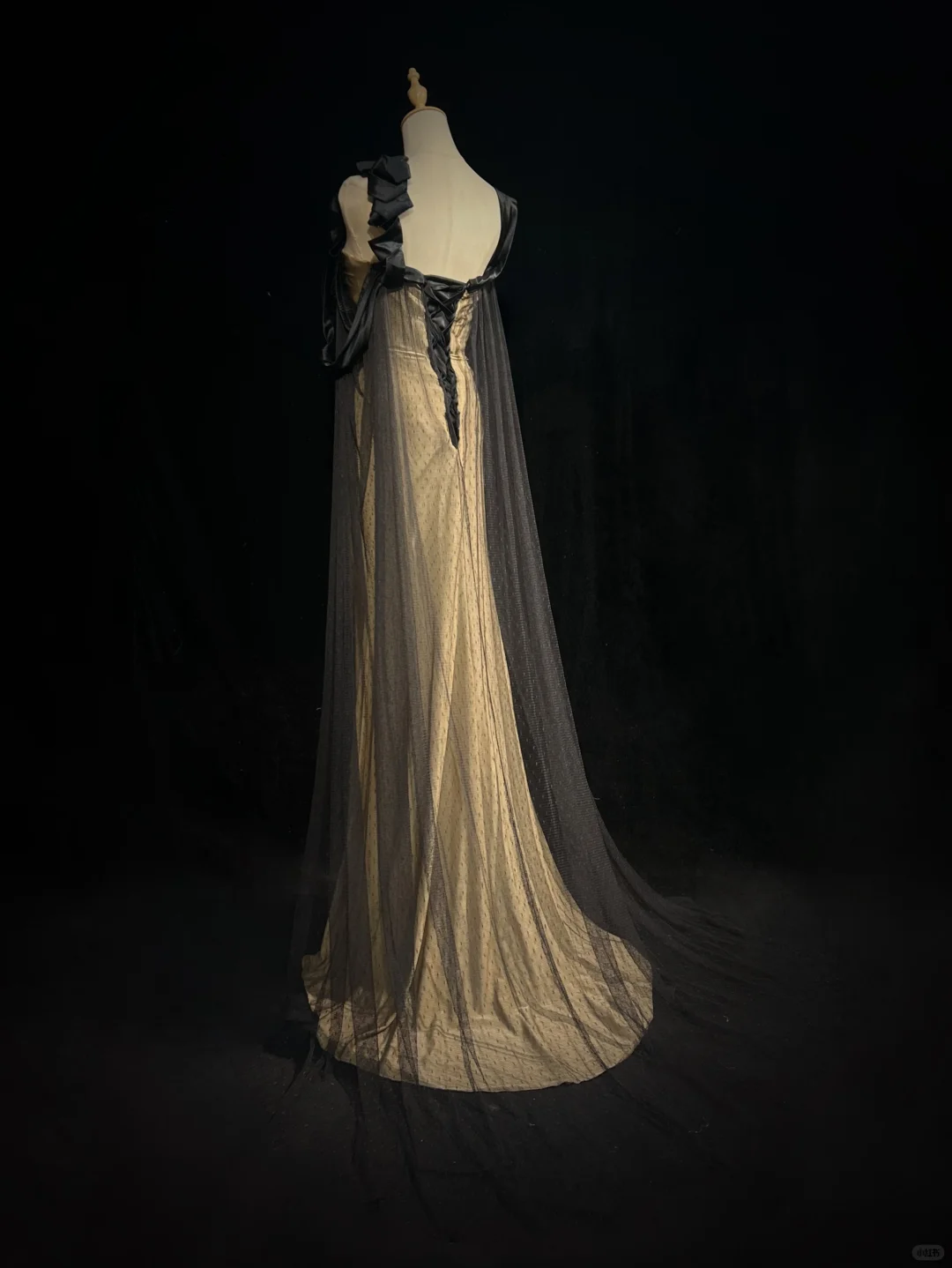 Square Neck Nude Mermaid Prom Dress Black Satin Bows Beaded Fringe Formal Gown with Mesh Train Cape gh9549