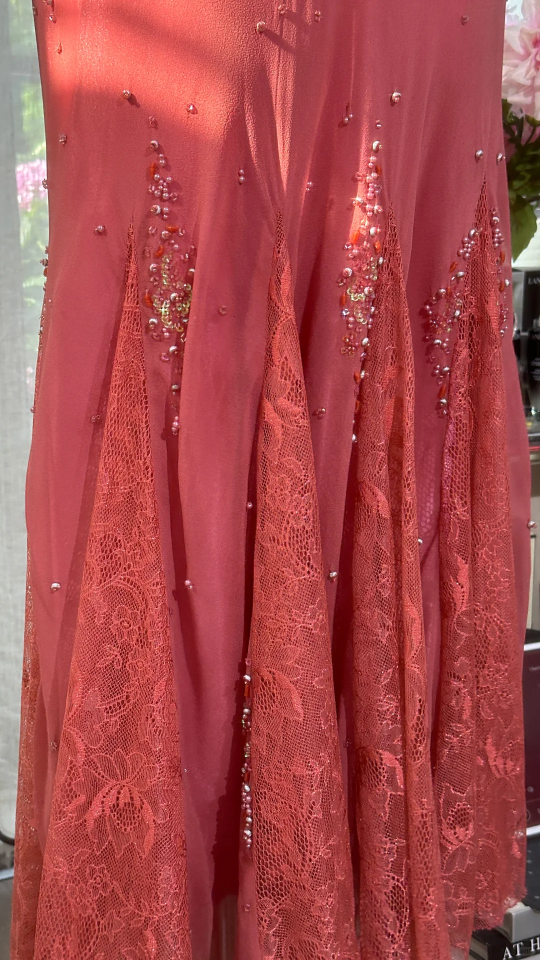 Dusty Pink Square Neck Spaghetti Strap Beaded 3D Floral Waist Lace Mermaid Long Evening Dress with Chiffon Sash, Prom Gown gh9530