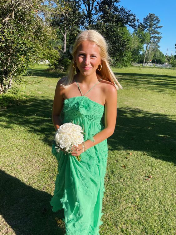 ✨Girlhomeshops-Simple A-line halter-neck evening dress, long, green, party dress gh10165