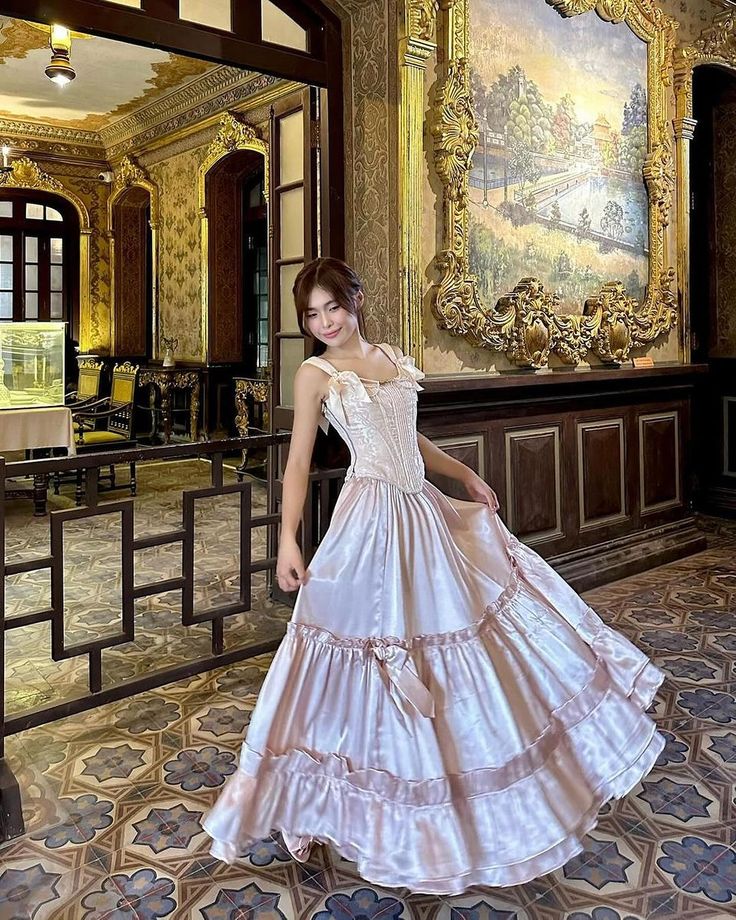 Rosa Vintage langes Satin formelles Ballkleid Abendkleid Partykleid gh4901