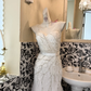 White V-Neck Waist-Cinched Slim Fit Mermaid Long Elegant Romantic Dress, Wedding Gown gh7634