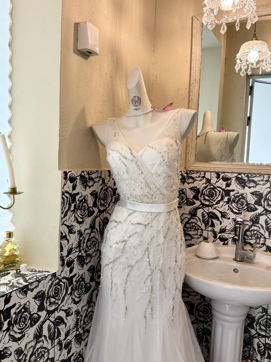 White V-Neck Waist-Cinched Slim Fit Mermaid Long Elegant Romantic Dress, Wedding Gown gh7634