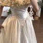 Ivory White Vintage Wedding Gown, Off‑the‑Shoulder 3D Floral Neckline Spaghetti Strap Fitted Pointed Bodice Satin A‑Line Bridal Dress gh9077