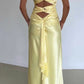 Yellow Fashion V-neck Spaghetti Straps Elegant Long Satin Back lace-up Ball Gown Evening Dress Party Dress gh3160