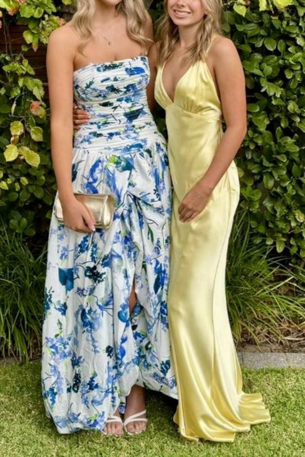 girlhomeshops - Robe de bal longue en satin et mousseline à fleurs bleues et blanches, gh5927