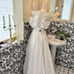 White Off-the-Shoulder Waist-Cinched Voluminous Skirt Long Romantic Dress, Wedding Gown gh7683