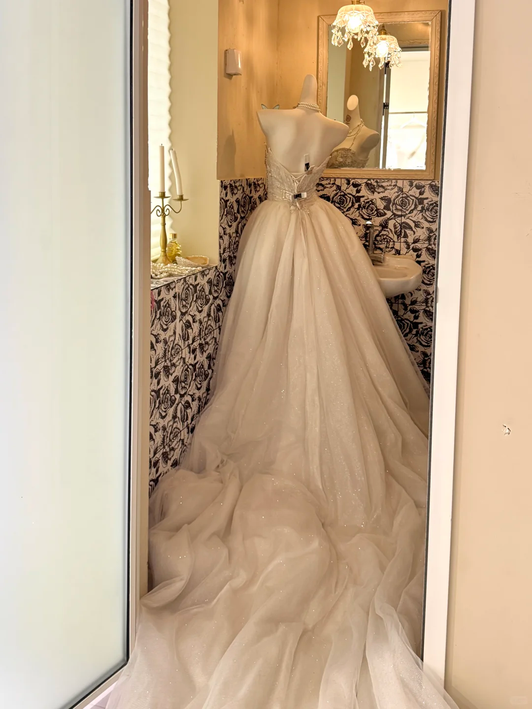 Ivory Strapless Exquisitely Beaded Waist-Cinched Full Flared Long Romantic Dress, Wedding Gown gh7589
