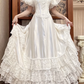 Ivory Vintage Satin Wedding Gown, Sweetheart Neckline Puff Short Sleeves, Lace Appliqué Fitted Waist, Multi‑Tiered Ruffled Lace Ball Gown Skirt, Bridal Prom Dress gh8721