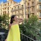 Gelbes, modisches, schlichtes, kurzes Chiffon-Heimkehrkleid, Strand-, Urlaubs-, Reise-Partykleid gh4882