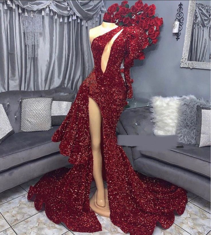 Rosa/rot Herrlich Glänzend Elegant Lang Schlitz Sexy Bodenlang Schleppe Ballkleid Abendkleid Partykleid gh3249