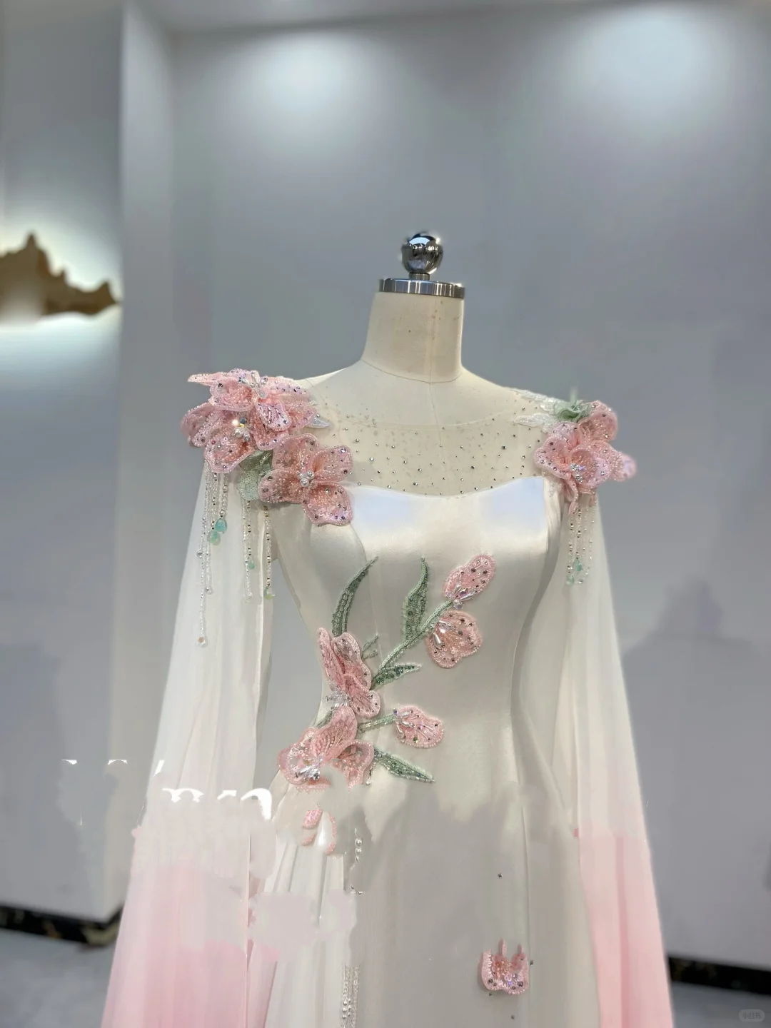 Light Pink Gradient Waist-Cinched Fitted Elegant Long Evening Dress, Fairy Gown, Romantic Gown gh7409