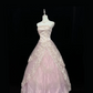 Blush Pink Gradient Strapless Cinched Waist Voluminous Lace Skirt Long Romantic Dress, Wedding Gown gh8027