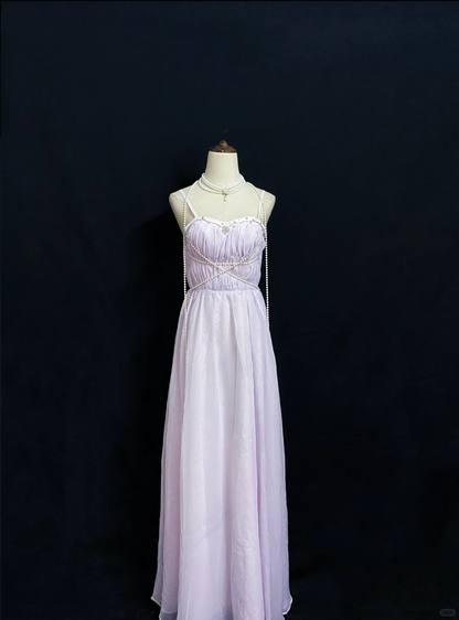 Lavender Spaghetti Strap Long Premium Romantic Gown, Slim Fitted Waist, Elegant Style, Wedding Dress & Bridal Gown gh8292