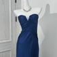 Navy Blue Strapless Waist-Cinched Slim Slit Sexy Prom Evening Gown gh7218