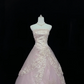 Blush Pink Gradient Strapless Cinched Waist Voluminous Lace Skirt Long Romantic Dress, Wedding Gown gh8027