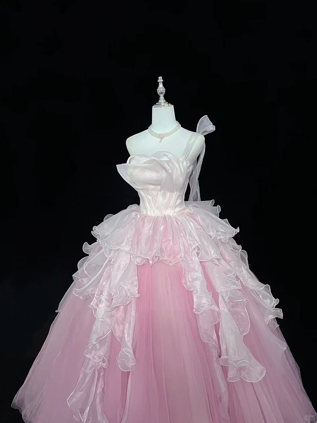 Blush Pink Strapless Cinched Waist Voluminous Princess Skirt Long Romantic Dress, Wedding Gown gh7981