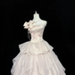 Blush Pink Satin Strapless Cinched Waist Multi-Layer Voluminous Skirt Long Romantic Dress, Wedding Gown gh7855