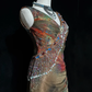 ✨Girlhomeshops-V Neck Iridescent Printed Tulle Mermaid Evening Gown with Beaded Fringe gh10281