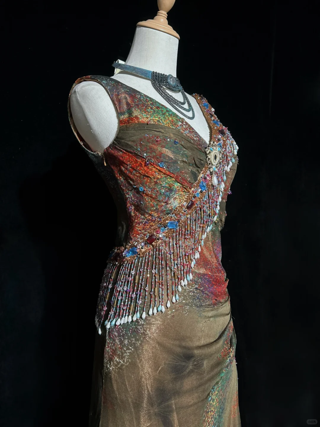 ✨Girlhomeshops-V Neck Iridescent Printed Tulle Mermaid Evening Gown with Beaded Fringe gh10281