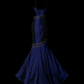 Navy Blue Vintage Satin Mermaid Evening Gown, Spaghetti Strap Sweetheart Neck, Beaded Rhinestone Bodice, Gold Beaded Trim On Waist & Skirt, Floor‑Length Mermaid Prom Dress gh8892