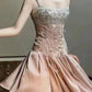 Girlhomeshops - Robe de soirée courte en satin rose, magnifique et exquise, ornée de perles, gh5306