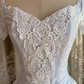 Light Blue Off Shoulder 3D Lace Floral Jacquard Vintage A-Line Midi Dress gh9315
