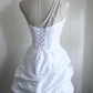 White Short Wedding Dress, One‑Shoulder 3D Ruffle Floral Detail Beaded Bodice Ruched Bubble Skirt Mini Bridal Party Gown gh9102