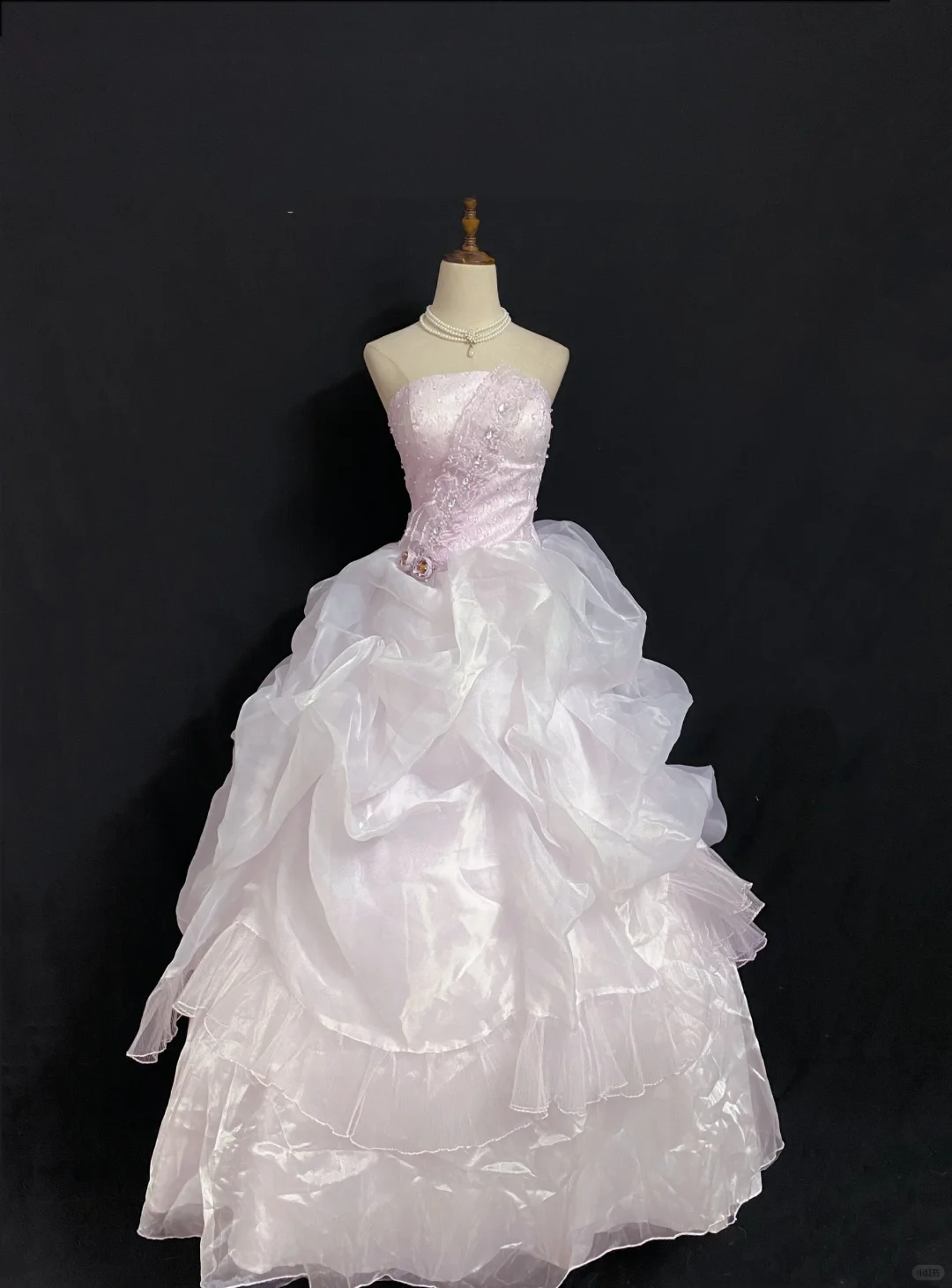 Blush Pink Strapless Long Romantic Gown with Fitted Waist and Voluminous Princess Skirt, Wedding Dress & Bridal Gown gh8293