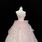 Blush Pink Strapless Cinched Waist Voluminous Skirt Long Romantic Dress, Wedding Gown gh7893