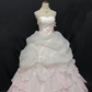 White Strapless Long Romantic Gown, Cinched Waist, Pink Voluminous Princess Skirt, Wedding Dress & Bridal Gown gh8247