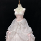 Blush Pink Spaghetti Strap Romantic Gown with Embroidery, Cinched Waist & Vintage Voluminous Princess Skirt, Wedding Dress & Bridal Gown gh8162