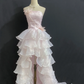 Blush Pink Strapless Sexy Long Romantic Wedding Dress, Cinched Waist with Slit gh8343