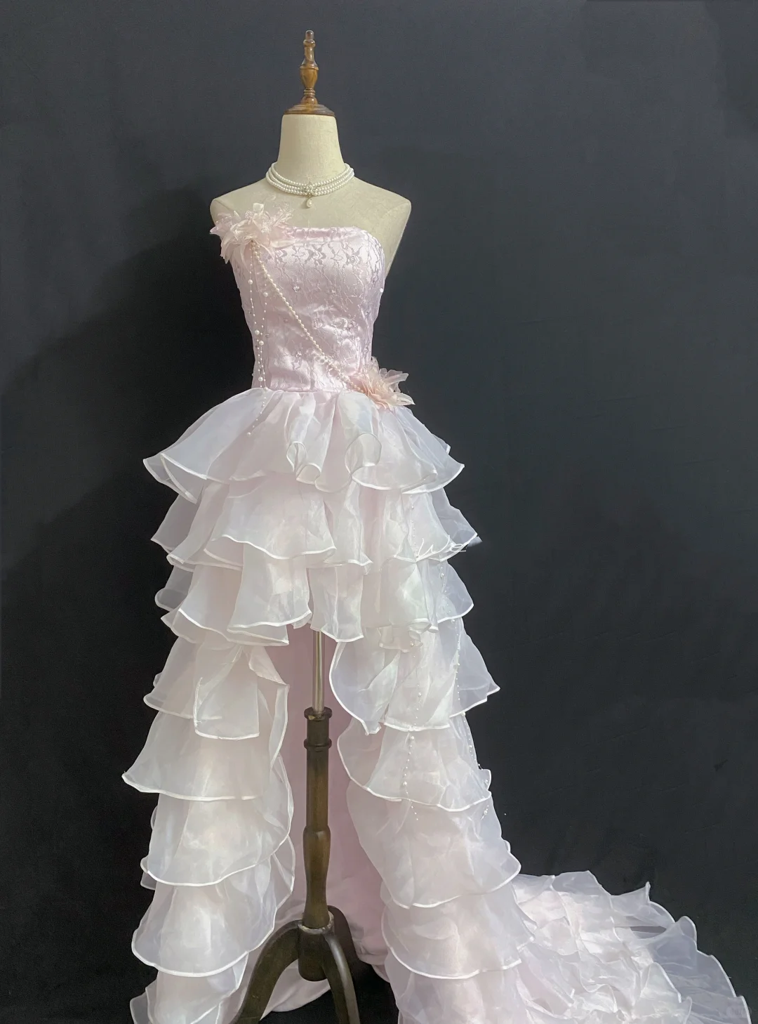 Blush Pink Strapless Sexy Long Romantic Wedding Dress, Cinched Waist with Slit gh8343