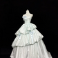 Sage Green Satin Premium Strapless Cinched Waist Voluminous Skirt Long Romantic Dress, Wedding Gown gh7856
