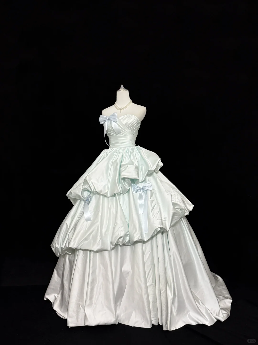 Sage Green Satin Premium Strapless Cinched Waist Voluminous Skirt Long Romantic Dress, Wedding Gown gh7856