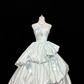 Sage Green Satin Premium Strapless Cinched Waist Voluminous Skirt Long Romantic Dress, Wedding Gown gh7856