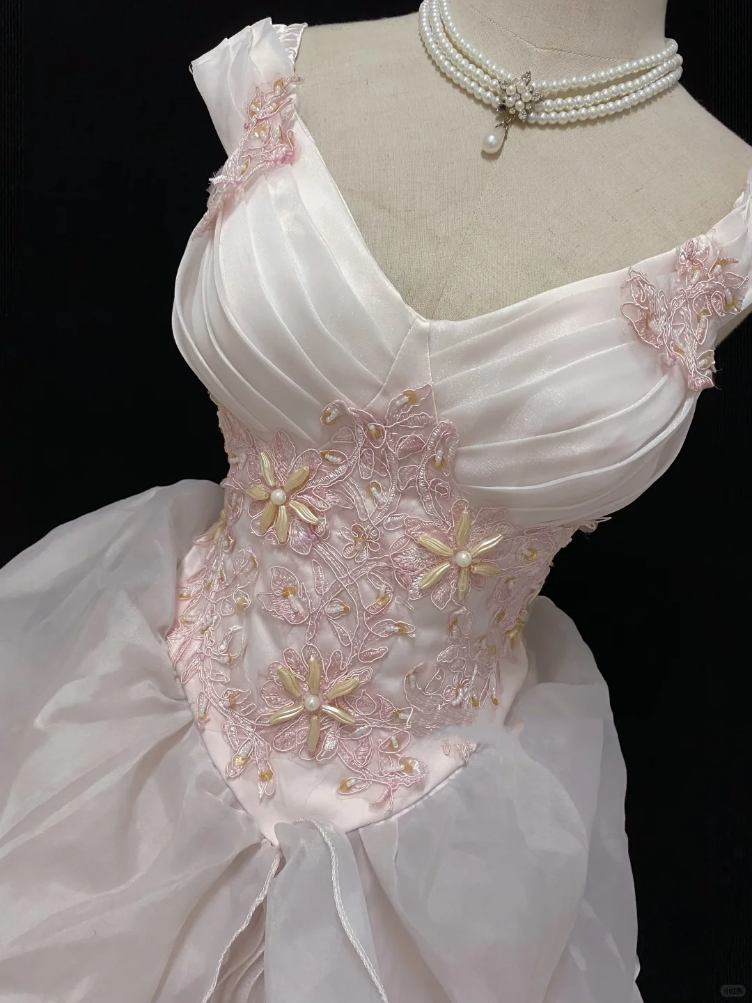 Blush Pink Spaghetti Strap Romantic Gown with Embroidery, Cinched Waist & Vintage Voluminous Princess Skirt, Wedding Dress & Bridal Gown gh8162