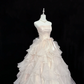 Blush Pink Strapless with Bow, Cinched Waist, Voluminous Tiered Skirt Long Romantic Dress, Wedding Gown gh8078