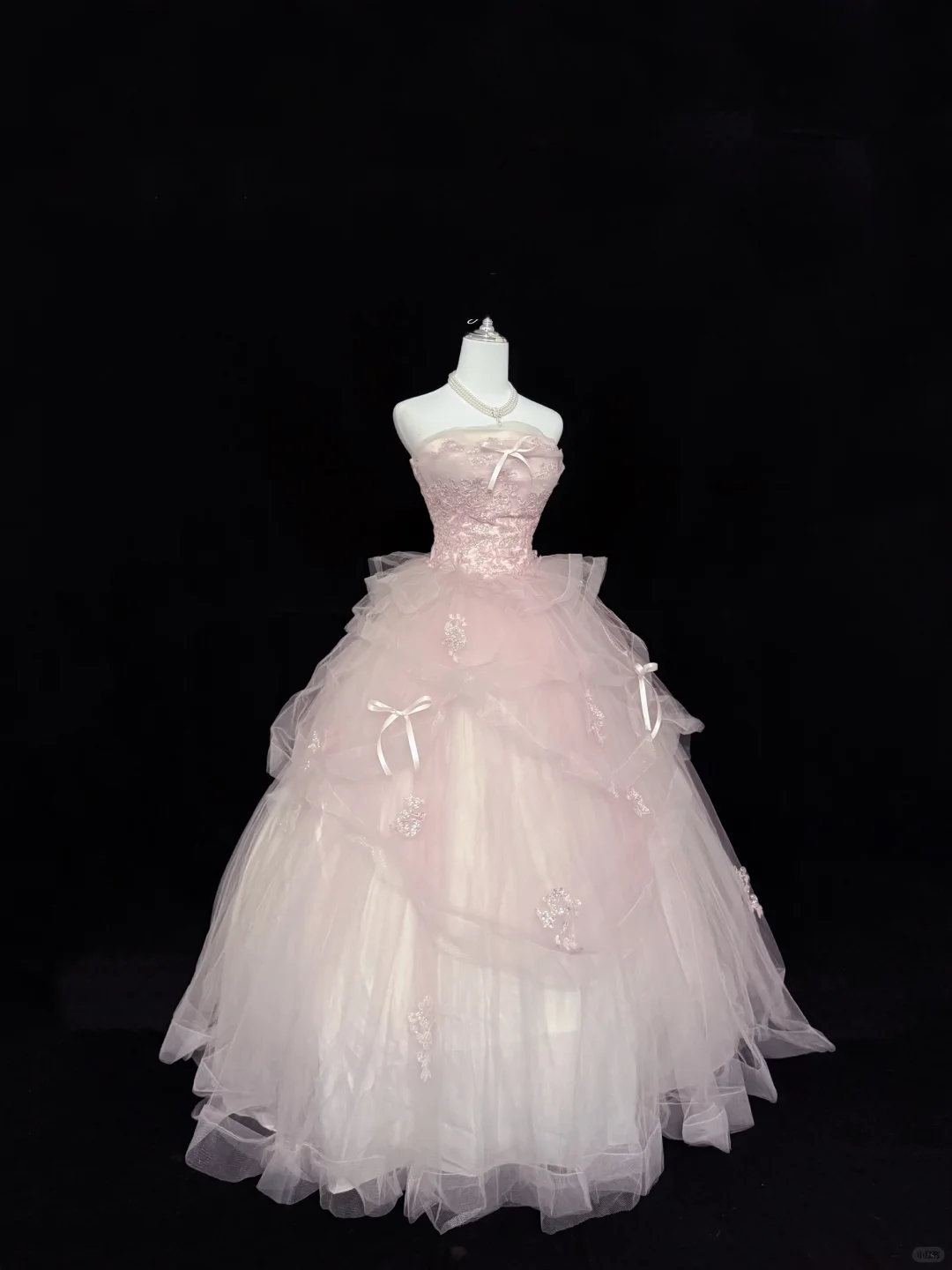 Blush Pink Strapless Cinched Waist Voluminous Skirt Long Romantic Dress, Wedding Gown gh7893