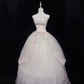 Blush Pink Strapless Rhinestone Cinched Waist Voluminous Princess Skirt Long Romantic Dress, Wedding Gown gh8028