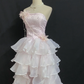 Blush Pink Strapless Sexy Long Romantic Wedding Dress, Cinched Waist with Slit gh8343