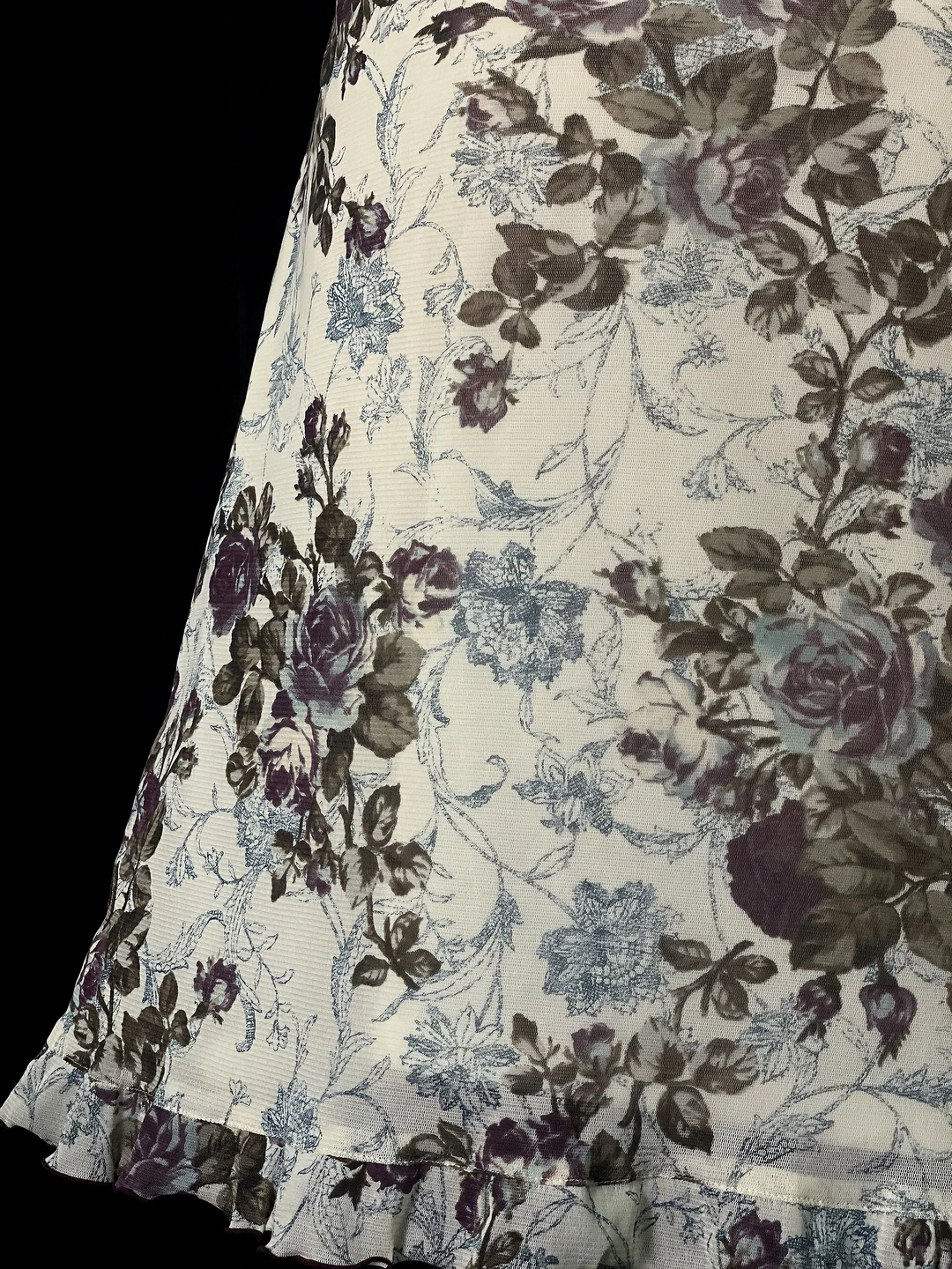 Vintage Oil‑Painting Floral Print Midi Gown, Off‑The‑Shoulder Ruffle Short Sleeves, Fitted Waist, Flared Midi Mermaid Skirt, Ruffled Hem, Retro Garden Prom Photoshoot Party Dress gh8871