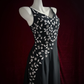 ✨Girlhomeshops-Black Spaghetti Strap Beaded Floral Gown Asymmetrical Sheer Mesh gh10142