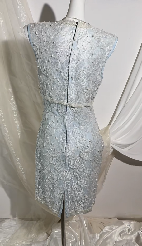 Sexy Vintage Light Gray Sleeveless Prom & Evening Party Dress, Vintage Pattern, Fitted Waist Bodycon Silhouette gh8565