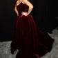 Burgunderrotes, stilvolles, elegantes, langes Ballkleid-Abendkleid aus Samt gh3041