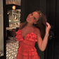 Orange Fashion Spaghetti Strap Lange Chiffon Rüschen Abendkleid Hochzeitsgast Kleid Partykleid gh3137