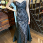 Black Lace Mermaid Long Evening Gown Strapless Sweetheart Sequin Prom Dress gh9854