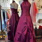 Robe dos nu style diva rétro : jupe à volants cintrée à la taille, tissu satiné, robe de soirée haut de gamme gh6578